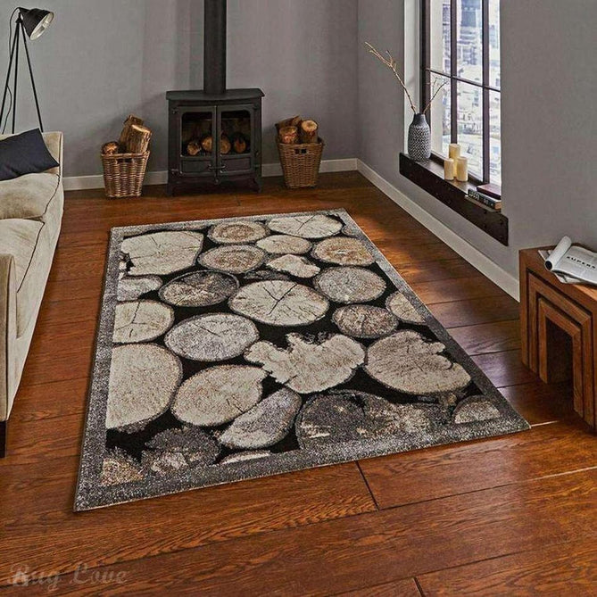 Woodland 4626 Modern Abstract Tree Trunk Logs Soft High-Density Durable Easy-Care Polypropylene Cream/Grey Rug-Think Rugs-Rug Love - The Most Loved Rug Store