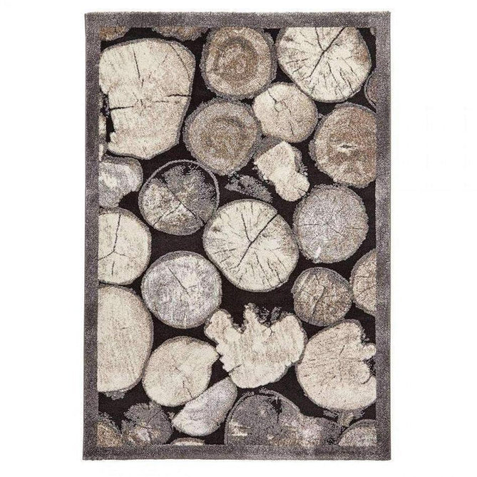 Woodland 4626 Modern Abstract Tree Trunk Logs Soft High-Density Durable Easy-Care Polypropylene Cream/Grey Rug-Think Rugs-Rug Love - The Most Loved Rug Store