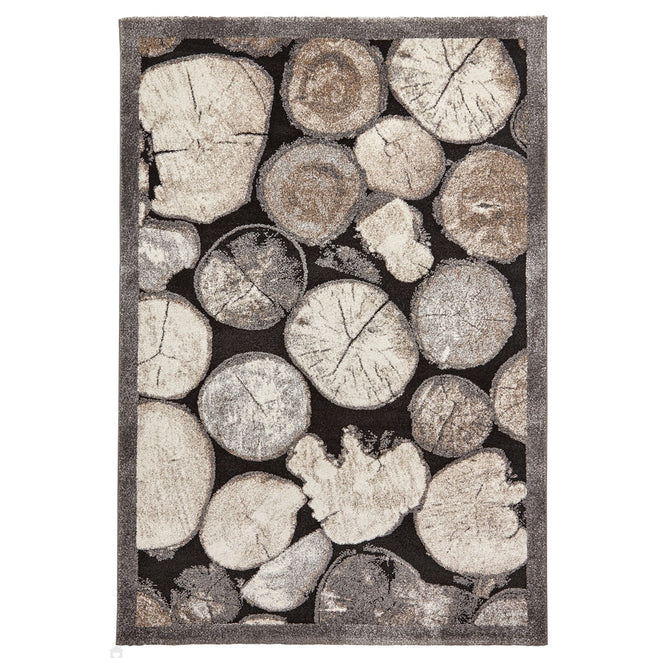Woodland 4626 Modern Abstract Tree Trunk Logs Soft High-Density Durable Easy-Care Polypropylene Cream/Grey Rug-Think Rugs-Rug Love - The Most Loved Rug Store