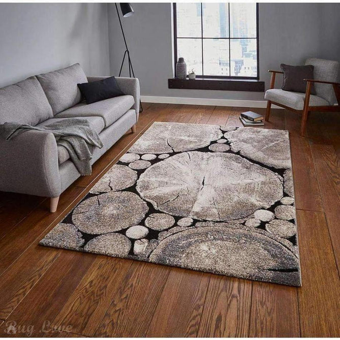 Woodland 6318 Modern Abstract Tree Trunk Soft High-Density Durable Easy-Care Polypropylene Beige/Black Rug-Think Rugs-Rug Love - The Most Loved Rug Store