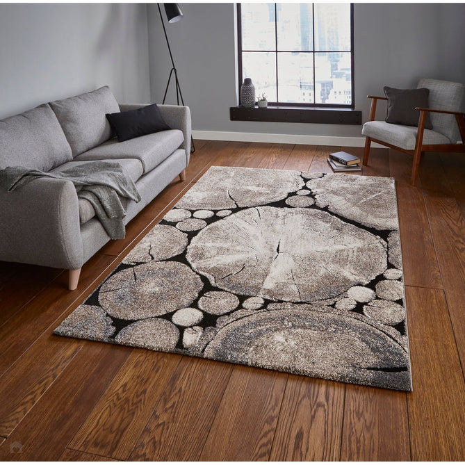 Woodland 6318 Modern Abstract Tree Trunk Soft High-Density Durable Easy-Care Polypropylene Beige/Black Rug-Think Rugs-Rug Love - The Most Loved Rug Store