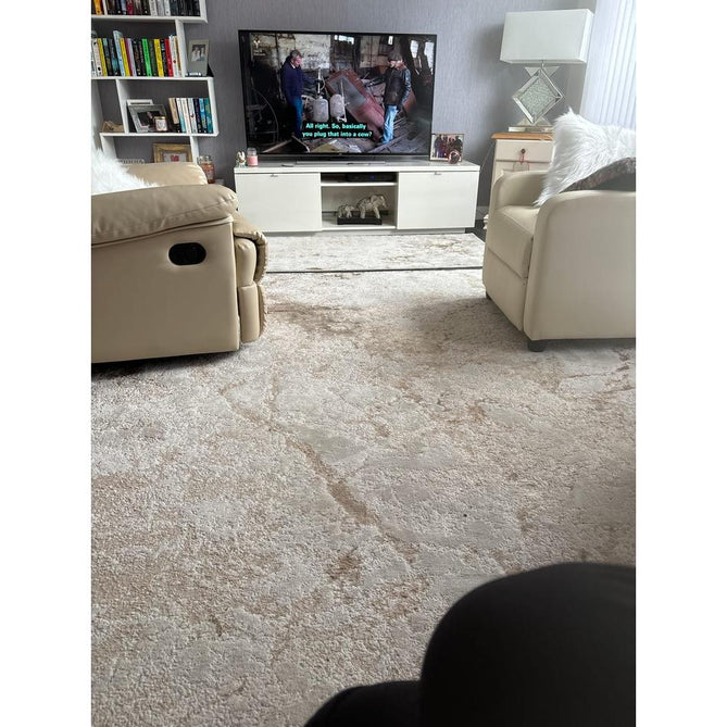 Aurora AU16 Strata Modern Abstract Distressed Marbled Metallic Shimmer Textured High-Density Soft Smooth Low Profile Polyblend Short-Pile Beige/Bronze/Brown/Champagne/Grey Rug