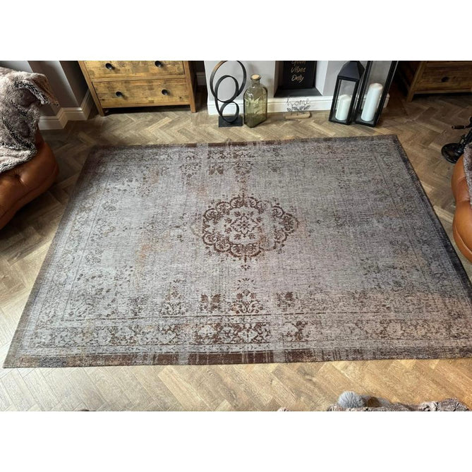 Louis De Poortere Fading World Medallion 8257 Grey Ebony Washable Polyester Flatweave Ebony Grey/Charcoal Black/Ash Grey/Bronze Brown/Pewter Eco-Rug
