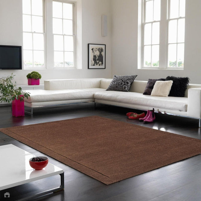 York Modern Plain Textured Subtle Ribbed Stripe Contrast Smooth Border Hand-Woven Wool Chocolate Rug-Asiatic Carpets-Rug Love - The Most Loved Rug Store