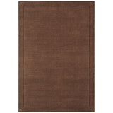 York Modern Plain Textured Subtle Ribbed Stripe Contrast Smooth Border Hand-Woven Wool Chocolate Rug