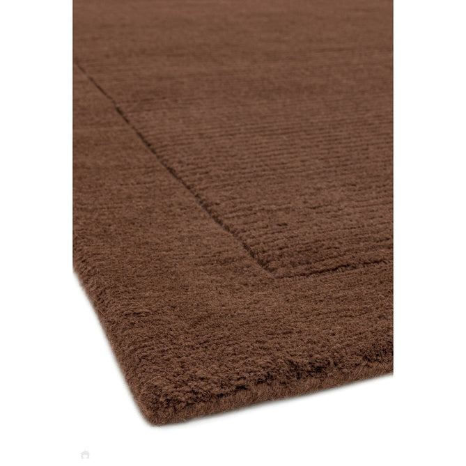 York Modern Plain Textured Subtle Ribbed Stripe Contrast Smooth Border Hand-Woven Wool Chocolate Runner-Asiatic Carpets-Rug Love - The Most Loved Rug Store