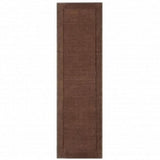 York Modern Plain Textured Subtle Ribbed Stripe Contrast Smooth Border Hand-Woven Wool Chocolate Runner