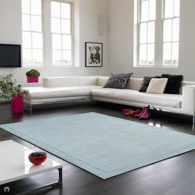 York Modern Plain Textured Subtle Ribbed Stripe Contrast Smooth Border Hand-Woven Wool Duck Egg Rug-Asiatic Carpets-Rug Love - The Most Loved Rug Store