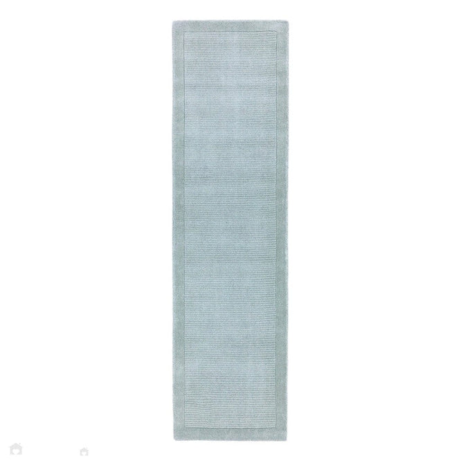 York Modern Plain Textured Subtle Ribbed Stripe Contrast Smooth Border Hand-Woven Wool Duck Egg Runner-Asiatic Carpets-Rug Love - The Most Loved Rug Store