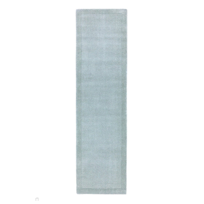 York Modern Plain Textured Subtle Ribbed Stripe Contrast Smooth Border Hand-Woven Wool Duck Egg Runner-Asiatic Carpets-Rug Love - The Most Loved Rug Store