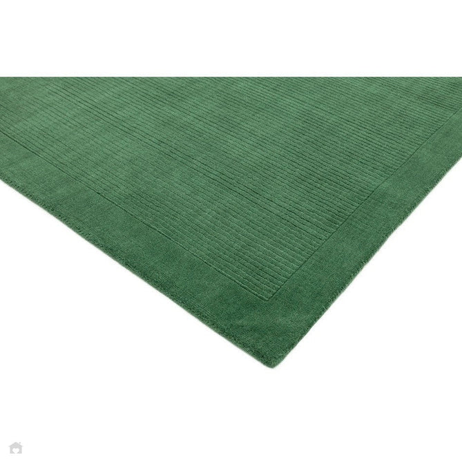 York Modern Plain Textured Subtle Ribbed Stripe Contrast Smooth Border Hand-Woven Wool Forest Green Rug-Asiatic Carpets-Rug Love - The Most Loved Rug Store