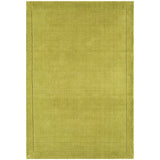 York Modern Plain Textured Subtle Ribbed Stripe Contrast Smooth Border Hand-Woven Wool Green Rug