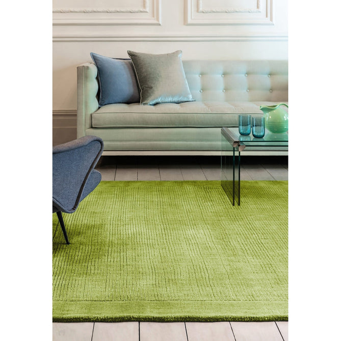 York Modern Plain Textured Subtle Ribbed Stripe Contrast Smooth Border Hand-Woven Wool Green Runner-Asiatic Carpets-Rug Love - The Most Loved Rug Store