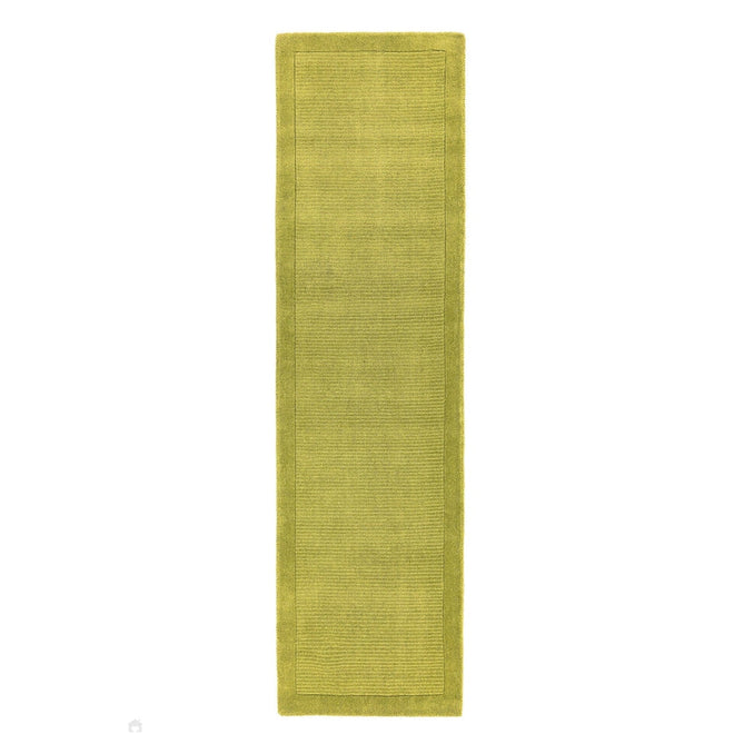 York Modern Plain Textured Subtle Ribbed Stripe Contrast Smooth Border Hand-Woven Wool Green Runner-Asiatic Carpets-Rug Love - The Most Loved Rug Store