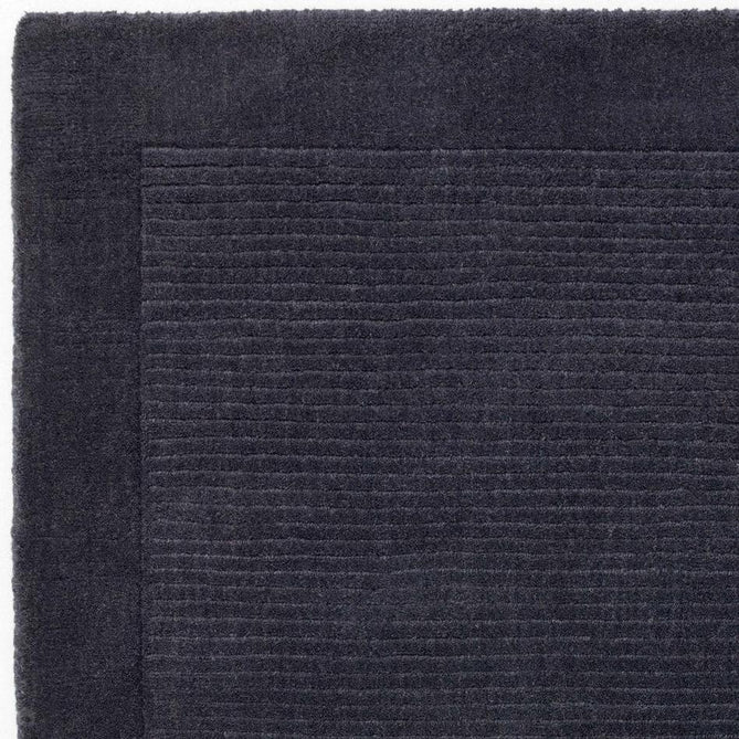 York Modern Plain Textured Subtle Ribbed Stripe Contrast Smooth Border Hand-Woven Wool Navy Blue Rug-Asiatic Carpets-Rug Love - The Most Loved Rug Store