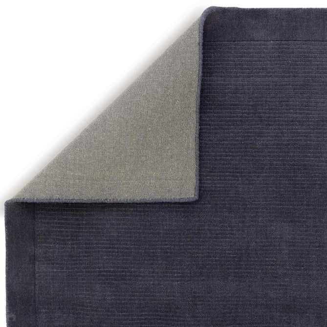 York Modern Plain Textured Subtle Ribbed Stripe Contrast Smooth Border Hand-Woven Wool Navy Blue Rug-Asiatic Carpets-Rug Love - The Most Loved Rug Store