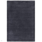 York Modern Plain Textured Subtle Ribbed Stripe Contrast Smooth Border Hand-Woven Wool Navy Blue Rug