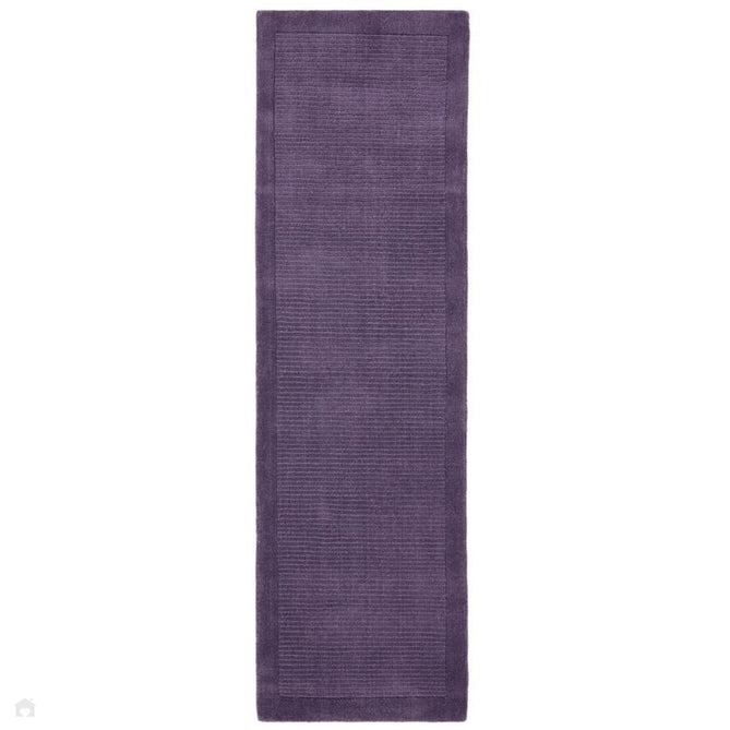 York Modern Plain Textured Subtle Ribbed Stripe Contrast Smooth Border Hand-Woven Wool Purple Runner-Asiatic Carpets-Rug Love - The Most Loved Rug Store