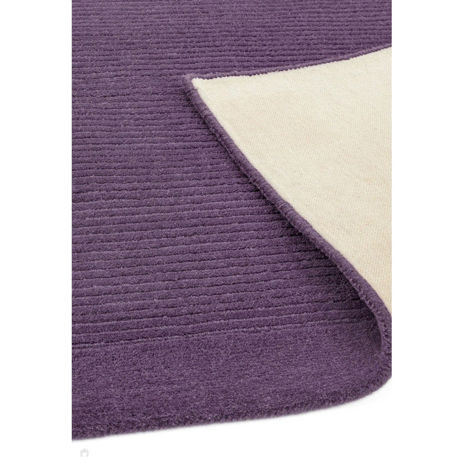 York Modern Plain Textured Subtle Ribbed Stripe Contrast Smooth Border Hand-Woven Wool Purple Runner-Asiatic Carpets-Rug Love - The Most Loved Rug Store