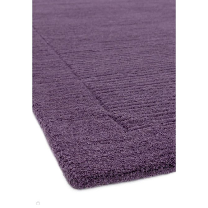York Modern Plain Textured Subtle Ribbed Stripe Contrast Smooth Border Hand-Woven Wool Purple Runner-Asiatic Carpets-Rug Love - The Most Loved Rug Store