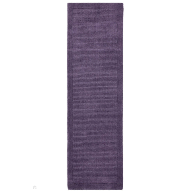 York Modern Plain Textured Subtle Ribbed Stripe Contrast Smooth Border Hand-Woven Wool Purple Runner-Asiatic Carpets-Rug Love - The Most Loved Rug Store