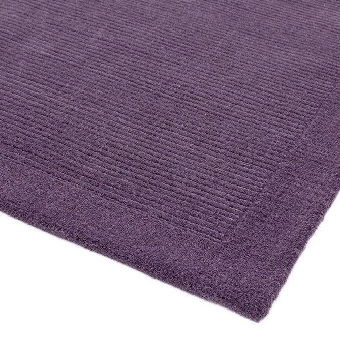 York Modern Plain Textured Subtle Ribbed Stripe Contrast Smooth Border Hand-Woven Wool Purple Runner-Asiatic Carpets-Rug Love - The Most Loved Rug Store