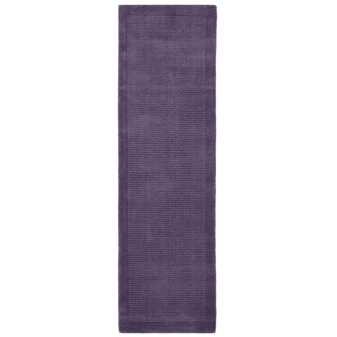 York Modern Plain Textured Subtle Ribbed Stripe Contrast Smooth Border Hand-Woven Wool Purple Runner-Asiatic Carpets-Rug Love - The Most Loved Rug Store
