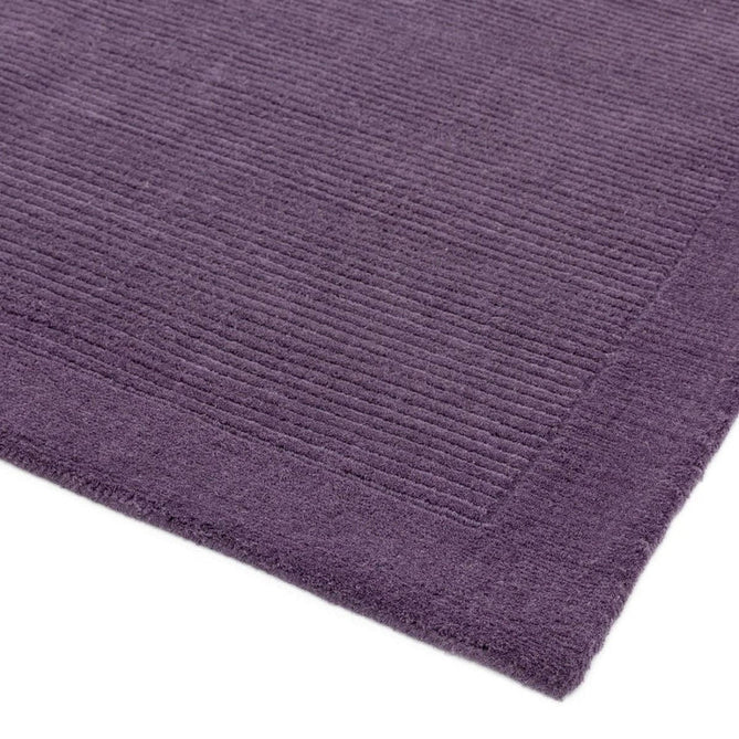 York Modern Plain Textured Subtle Ribbed Stripe Contrast Smooth Border Hand-Woven Wool Purple Runner-Asiatic Carpets-Rug Love - The Most Loved Rug Store