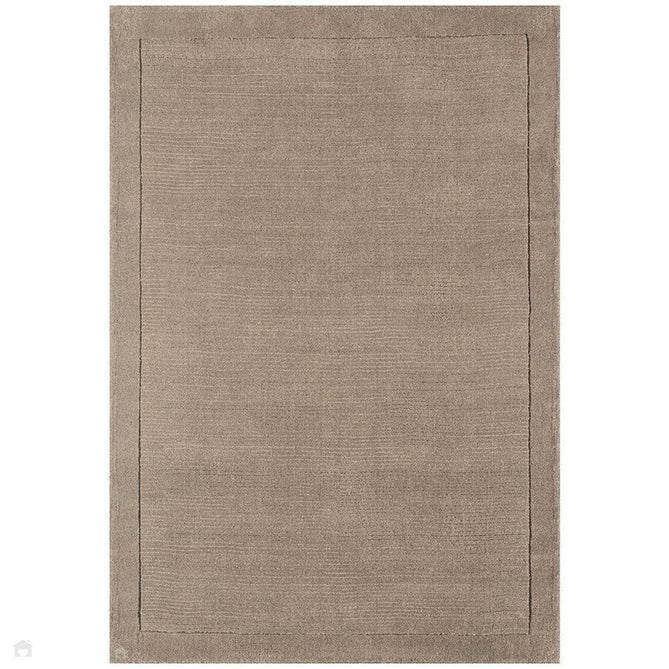 York Modern Plain Textured Subtle Ribbed Stripe Contrast Smooth Border Hand-Woven Wool Taupe Rug 120 x 170 cm-Shop Returns-Rug Love - The Most Loved Rug Store