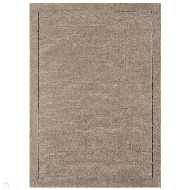 York Modern Plain Textured Subtle Ribbed Stripe Contrast Smooth Border Hand-Woven Wool Taupe Runner-Asiatic Carpets-Rug Love - The Most Loved Rug Store