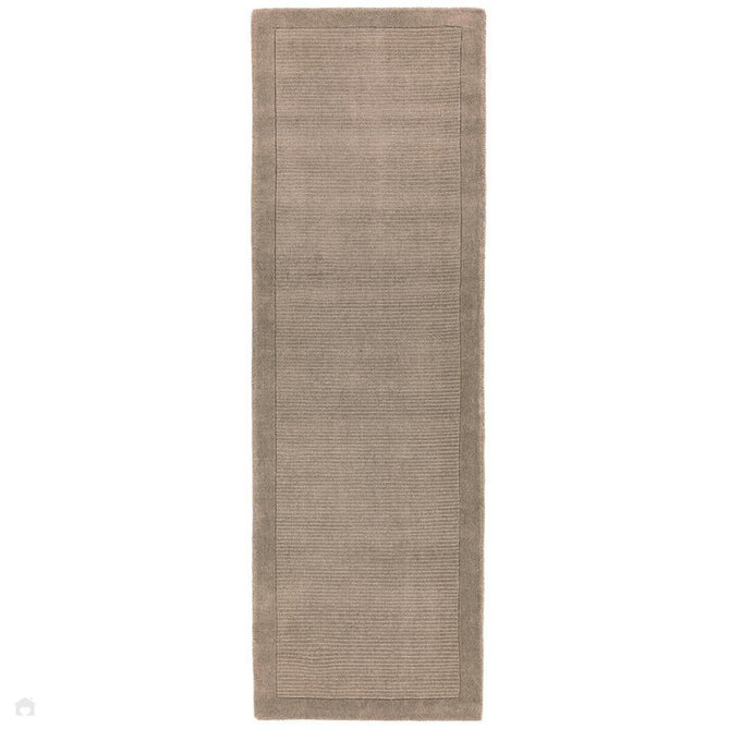 York Modern Plain Textured Subtle Ribbed Stripe Contrast Smooth Border Hand-Woven Wool Taupe Runner-Asiatic Carpets-Rug Love - The Most Loved Rug Store