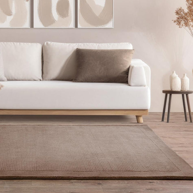 York Modern Plain Textured Subtle Ribbed Stripe Contrast Smooth Border Hand-Woven Wool Taupe Runner-Asiatic Carpets-Rug Love - The Most Loved Rug Store