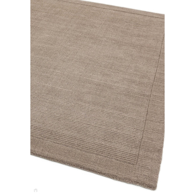 York Modern Plain Textured Subtle Ribbed Stripe Contrast Smooth Border Hand-Woven Wool Taupe Runner-Asiatic Carpets-Rug Love - The Most Loved Rug Store