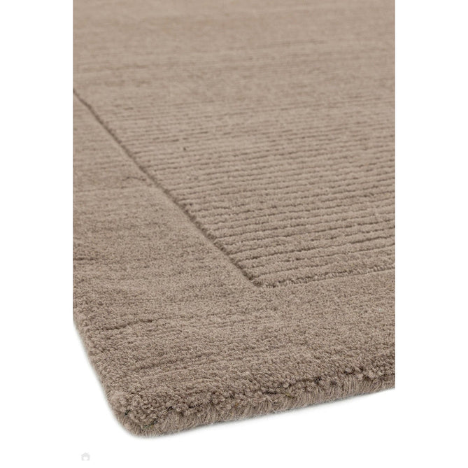 York Modern Plain Textured Subtle Ribbed Stripe Contrast Smooth Border Hand-Woven Wool Taupe Runner-Asiatic Carpets-Rug Love - The Most Loved Rug Store
