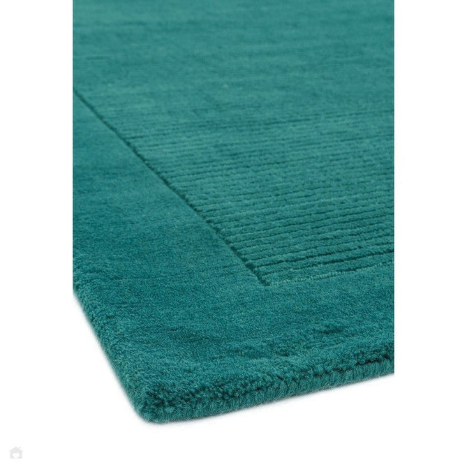 York Modern Plain Textured Subtle Ribbed Stripe Contrast Smooth Border Hand-Woven Wool Teal Rug-Asiatic Carpets-Rug Love - The Most Loved Rug Store