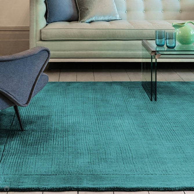 York Modern Plain Textured Subtle Ribbed Stripe Contrast Smooth Border Hand-Woven Wool Teal Rug-Asiatic Carpets-Rug Love - The Most Loved Rug Store