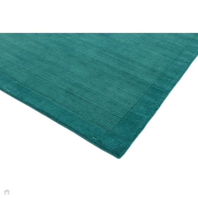 York Modern Plain Textured Subtle Ribbed Stripe Contrast Smooth Border Hand-Woven Wool Teal Rug-Asiatic Carpets-Rug Love - The Most Loved Rug Store