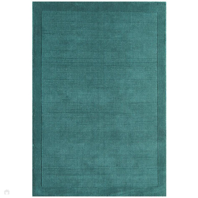 York Modern Plain Textured Subtle Ribbed Stripe Contrast Smooth Border Hand-Woven Wool Teal Rug-Asiatic Carpets-Rug Love - The Most Loved Rug Store