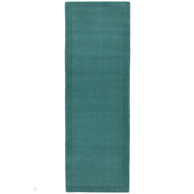 York Modern Plain Textured Subtle Ribbed Stripe Contrast Smooth Border Hand-Woven Wool Teal Runner-Asiatic Carpets-Rug Love - The Most Loved Rug Store