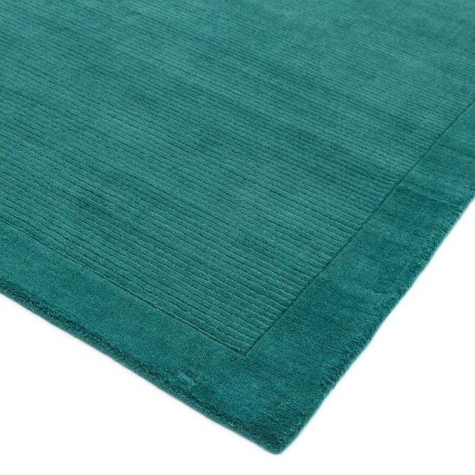 York Modern Plain Textured Subtle Ribbed Stripe Contrast Smooth Border Hand-Woven Wool Teal Runner-Asiatic Carpets-Rug Love - The Most Loved Rug Store