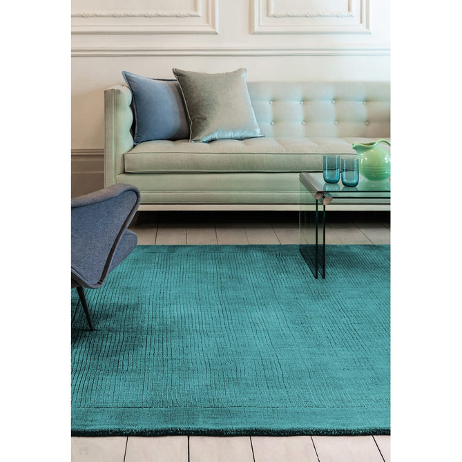 York Modern Plain Textured Subtle Ribbed Stripe Contrast Smooth Border Hand-Woven Wool Teal Runner-Asiatic Carpets-Rug Love - The Most Loved Rug Store