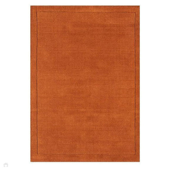 York Modern Plain Textured Subtle Ribbed Stripe Contrast Smooth Border Hand-Woven Wool Terracotta Rug-Asiatic Carpets-Rug Love - The Most Loved Rug Store