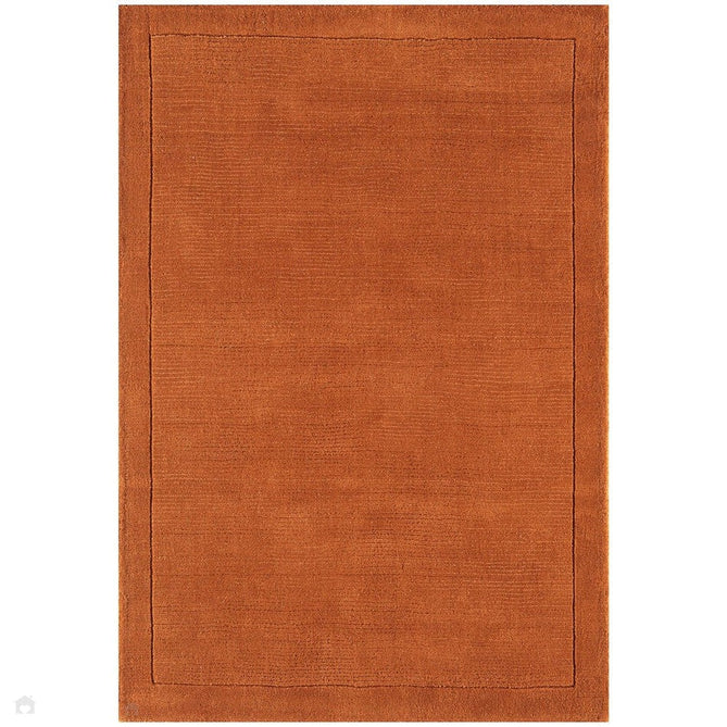 York Modern Plain Textured Subtle Ribbed Stripe Contrast Smooth Border Hand-Woven Wool Terracotta Rug-Asiatic Carpets-Rug Love - The Most Loved Rug Store