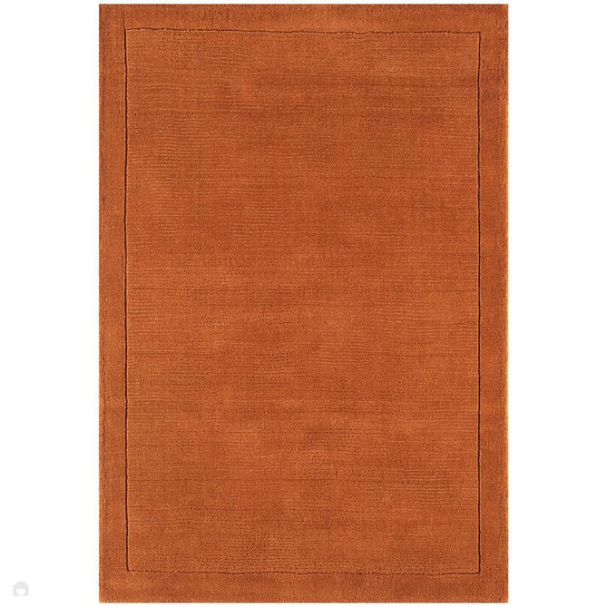 York Modern Plain Textured Subtle Ribbed Stripe Contrast Smooth Border Hand-Woven Wool Terracotta Rug-Asiatic Carpets-Rug Love - The Most Loved Rug Store
