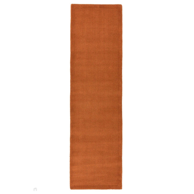 York Modern Plain Textured Subtle Ribbed Stripe Contrast Smooth Border Hand-Woven Wool Terracotta Runner-Asiatic Carpets-Rug Love - The Most Loved Rug Store