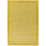 York Modern Plain Textured Subtle Ribbed Stripe Contrast Smooth Border Hand-Woven Wool Yellow Rug