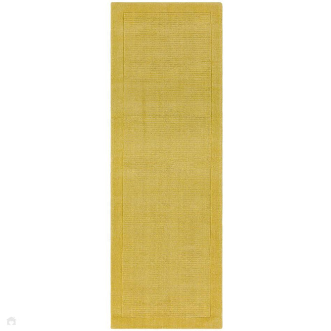 York Modern Plain Textured Subtle Ribbed Stripe Contrast Smooth Border Hand-Woven Wool Yellow Runner-Asiatic Carpets-Rug Love - The Most Loved Rug Store