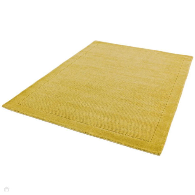 York Modern Plain Textured Subtle Ribbed Stripe Contrast Smooth Border Hand-Woven Wool Yellow Runner-Asiatic Carpets-Rug Love - The Most Loved Rug Store