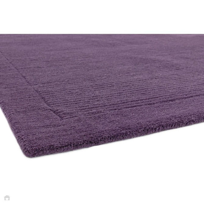 York Modern Plain Textured Subtle Ribbed Stripe Contrasting Smooth Border Handwoven Wool Loop Pile Amethyst Purple Rug-Asiatic Carpets-Rug Love - The Most Loved Rug Store
