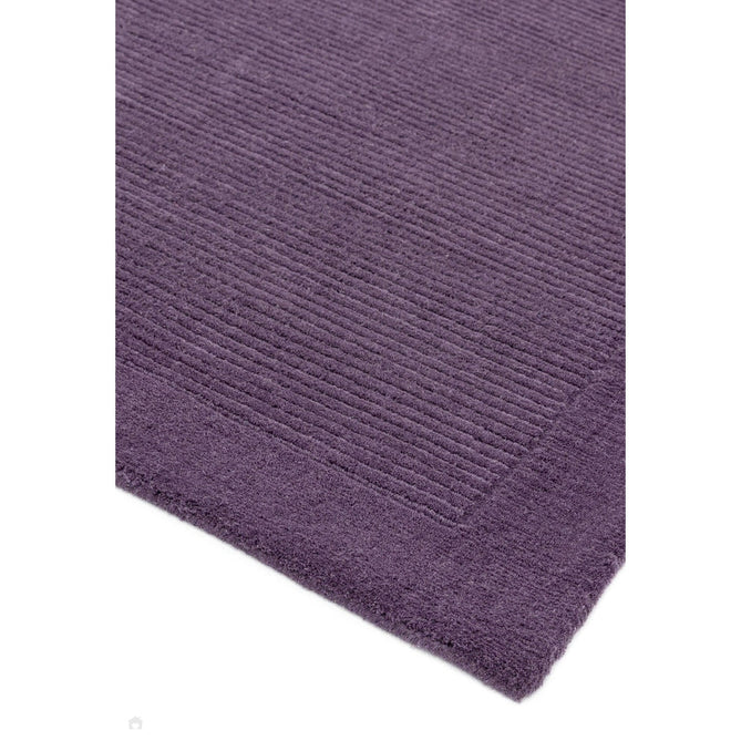 York Modern Plain Textured Subtle Ribbed Stripe Contrasting Smooth Border Handwoven Wool Loop Pile Amethyst Purple Rug-Asiatic Carpets-Rug Love - The Most Loved Rug Store